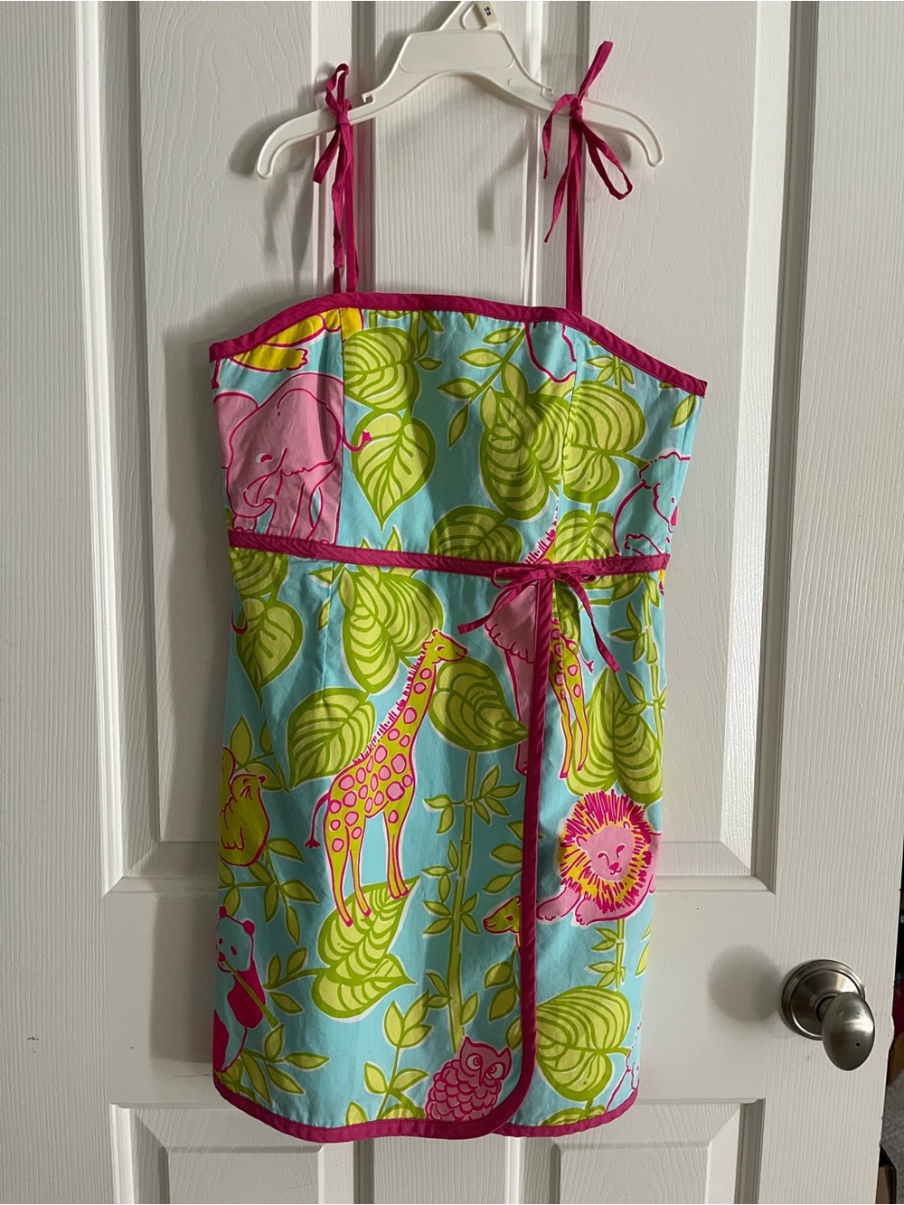 Lilly Pulitzer girls white label Tropical Print Dress with Pink Accents